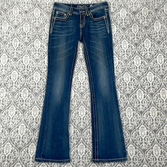 Miss Me Denim - Miss me jeans women 28x32 blue flare dark wash thick stitch distressed